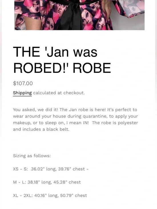 THE 'Jan was ROBED!' ROBE 
XL - 2XL: 40.16" long, 50.79" chest - Picture 6 of 7